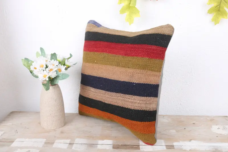 Ethnical Kilim Rug Pillow, Pillow, Turkish Rugs Cushion, 12x12 Blue Cushion, Gift Pillow, Boho Pillow, Boho Throw Pillow Cover - 4