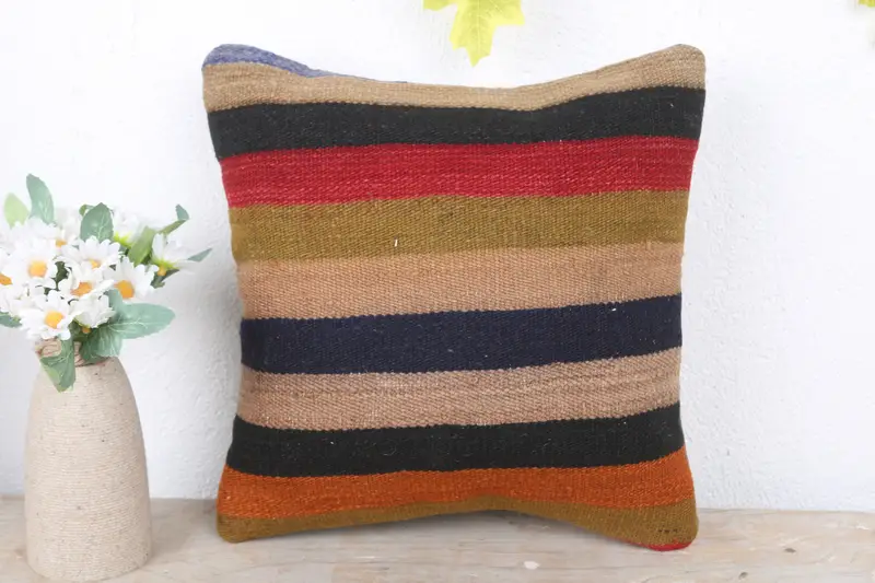 Ethnical Kilim Rug Pillow, Pillow, Turkish Rugs Cushion, 12x12 Blue Cushion, Gift Pillow, Boho Pillow, Boho Throw Pillow Cover - 2