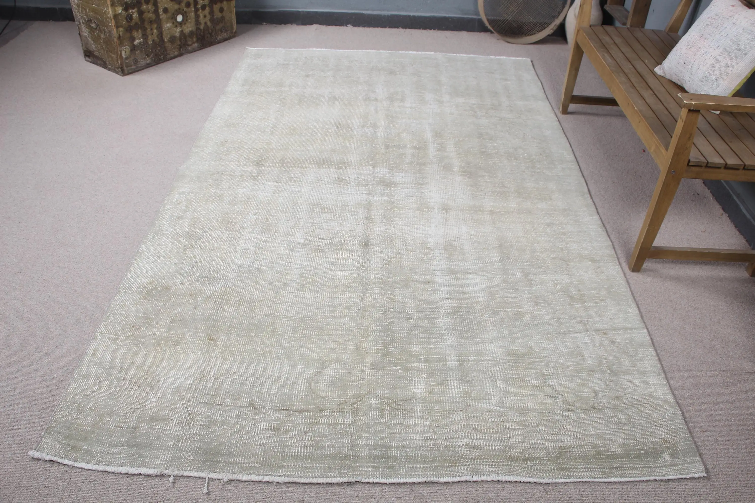 Türk Vintage Halısı 5.4x8.9 ft, Gri Fas Yün Halısı - 1