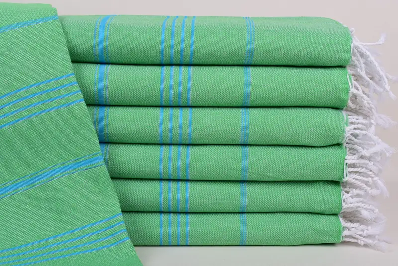 Turkish Bath Towel Monogrammed Organic Cotton, Green-Blue Stripes, 70x40 Inches