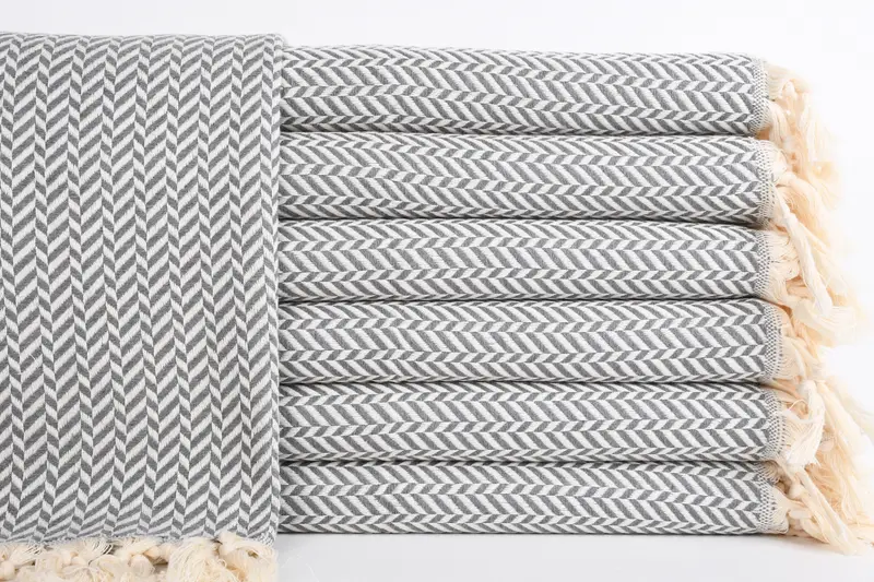 トルコ ティータオル オーガニックコットン ダークグレーシェブロン、18x36インチ - 1