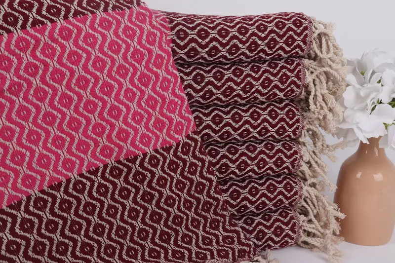 Hammam Towel, Personalized Turkish Cotton Bath Towel, Burgundy-Pink, 40x67 Inches