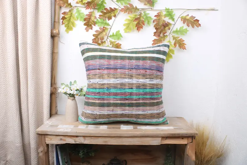 Kilim Cushion Sham, 20x20 Blue Pillow Case, Colorful Cushion Cover, Vintage Kilim Throw Pillow, Cushion Cover, Ethnical Kilim Rug Pillow - 1