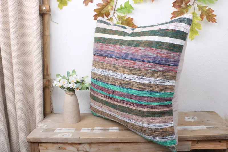 Kilim Cushion Sham, 20x20 Blue Pillow Case, Colorful Cushion Cover, Vintage Kilim Throw Pillow, Cushion Cover, Ethnical Kilim Rug Pillow - 4