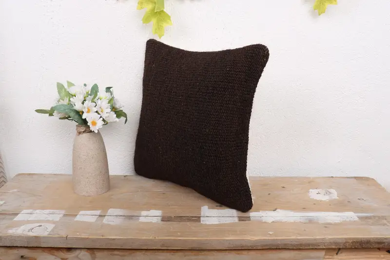 Kilim Pillow, Retro Pillow Sham, Vintage Pillow Case, 12x12 Black Pillow, Cushion, Handmade Kilim Cushion, Vintage Kilim Throw Pillow - 4