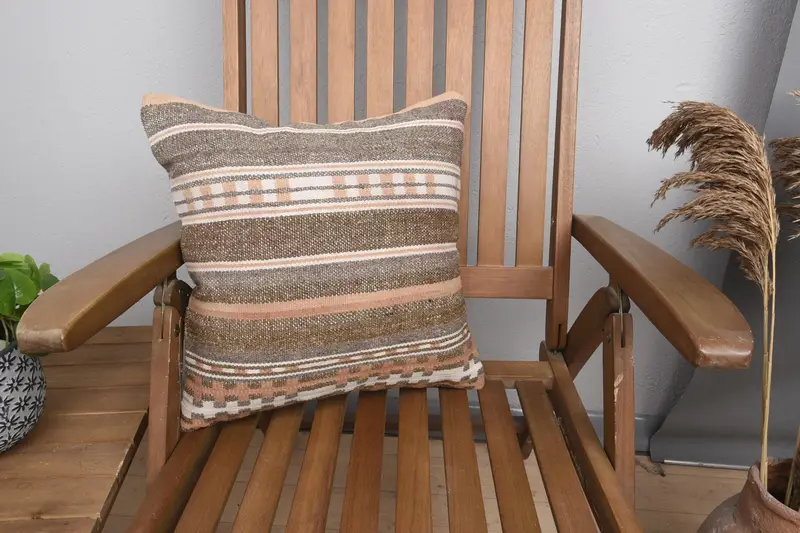 Vintage Gift Brown Cushion Cover, 16x16 inch Striped Wool Cushion Case - 1