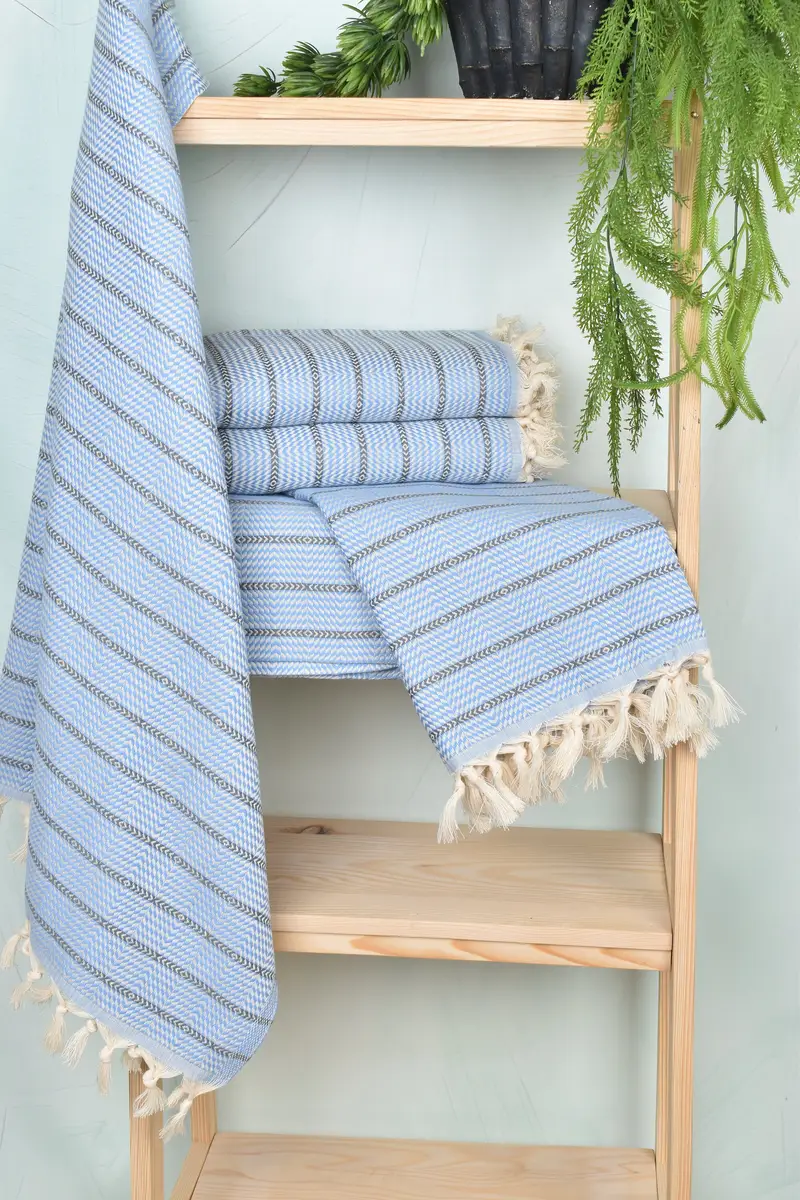 Organic Turkish towel, Hammam towel, Embroidered Towel, Sand-resistant Turkish towel for the beach, Memorial Gift, 70x40 Cotton Striped Towel - 6