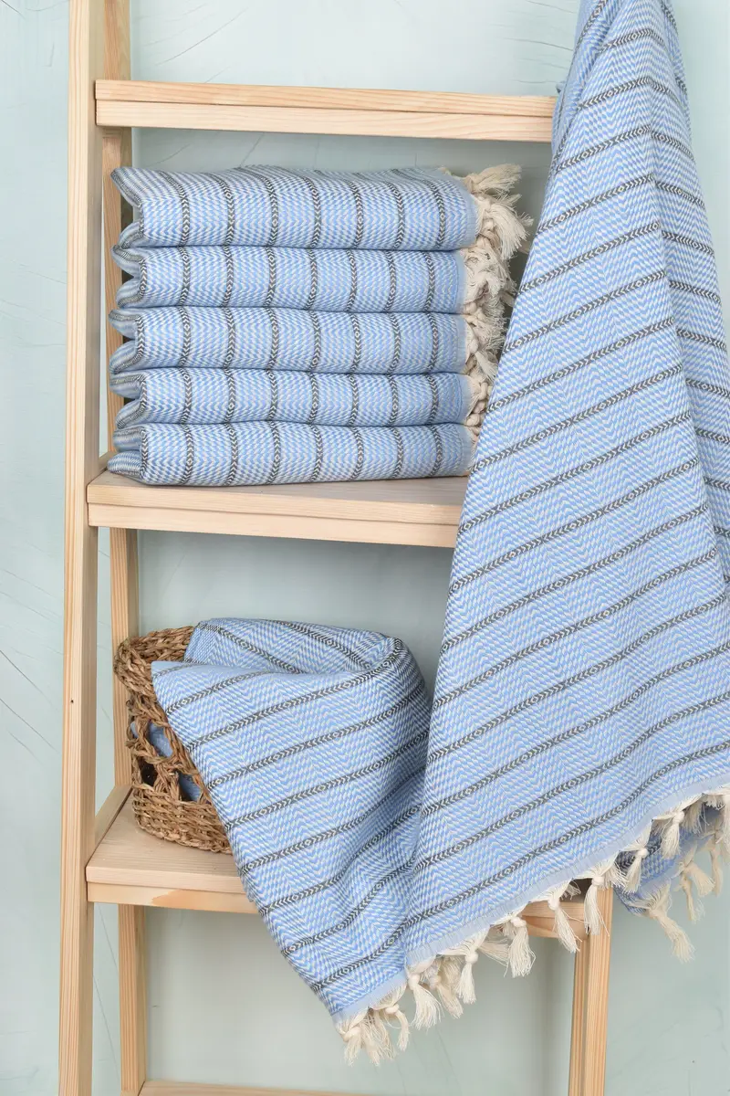 Organic Turkish towel, Hammam towel, Embroidered Towel, Sand-resistant Turkish towel for the beach, Memorial Gift, 70x40 Cotton Striped Towel - 3