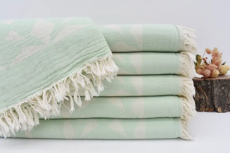Personalized Mint Compass Rose Turkish Bath Towel, Organic Cotton, 67x36 Inches
