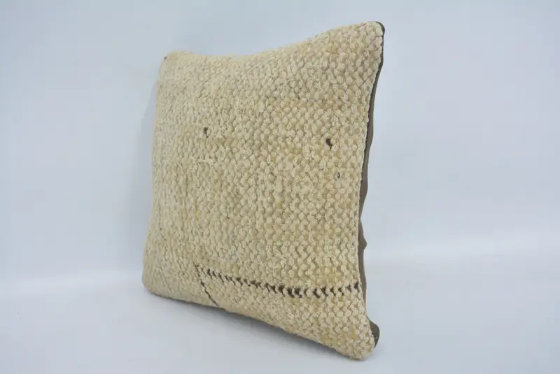 Meditation Cushion, Turkish Pillow, Pillow for Sofa, 12x12 Beige Pillow, Boho Pillow, Nomadic Cushion Case, Pillow Case, Neutral Pillow - 4