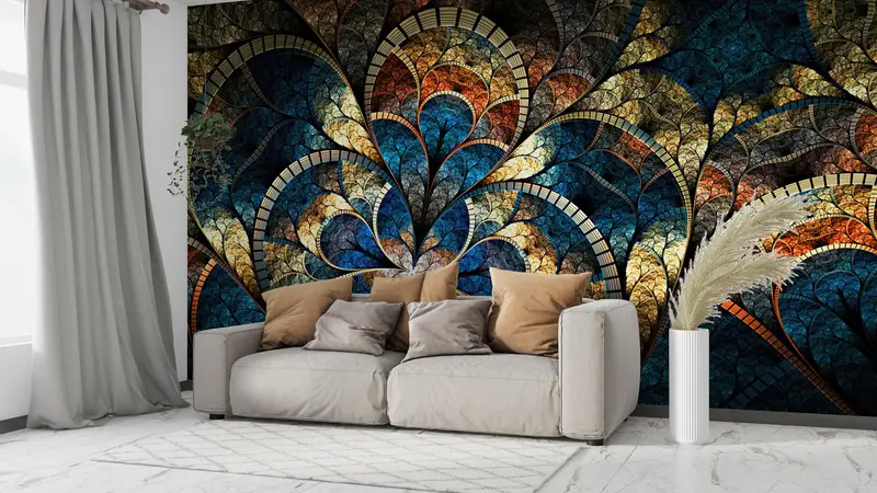 Trendy Gold Fractal Wallpaper: Psychedelic Mosaic Shimmer