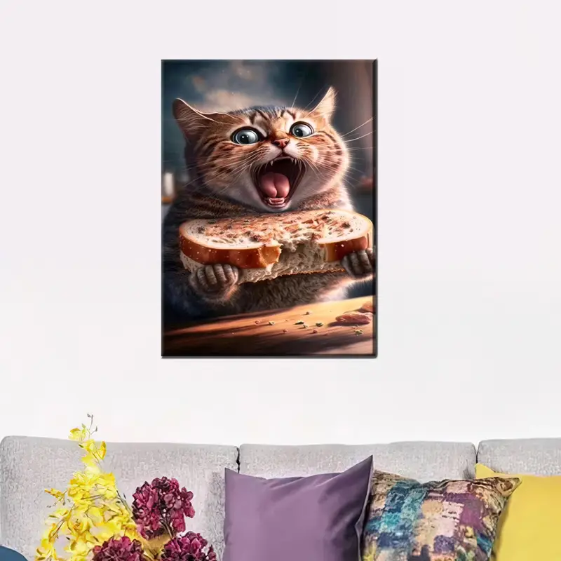モダンな抽象的なかわいい猫キッチン キャンバス プリント - エレガントな装飾