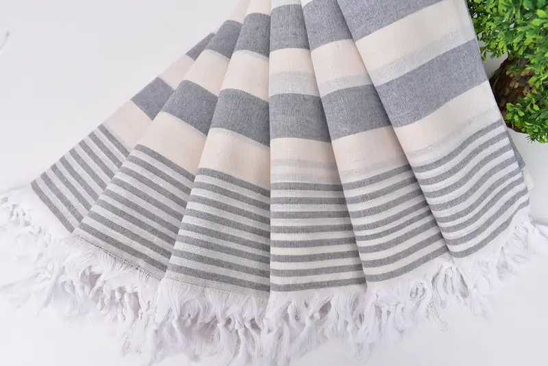 Bachelor Gift, Organic Turkish towel, Embroidered Beach Towel, Summer Towel, Hammam towel, Turkish hand towel, 68x36 Cotton Striped Towel - 4