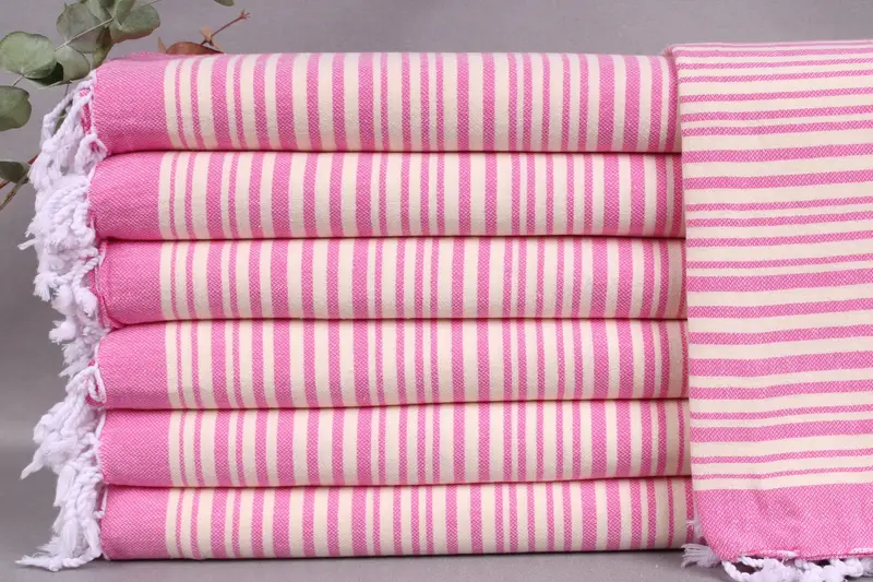 Personalized Pink Striped Turkish Beach Towel, 40x79 Inches