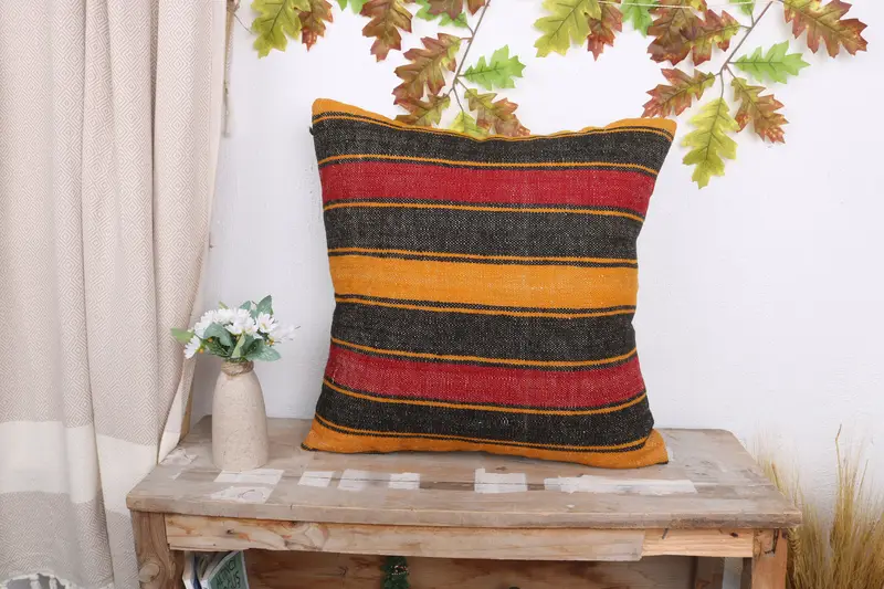 20x20 Red Cushion Cover, Vintage Kilim Throw Pillow, Ikat Cushion Cover, Turkish Kilim Pillow, Ethnical Kilim Rug Pillow, Garden Cushion, Pillow - 1