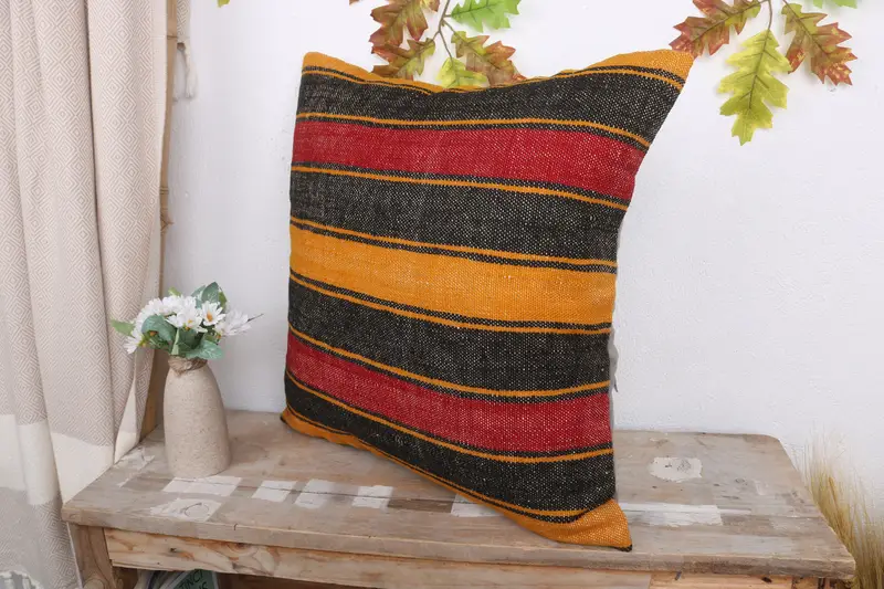20x20 Red Cushion Cover, Vintage Kilim Throw Pillow, Ikat Cushion Cover, Turkish Kilim Pillow, Ethnical Kilim Rug Pillow, Garden Cushion, Pillow - 4