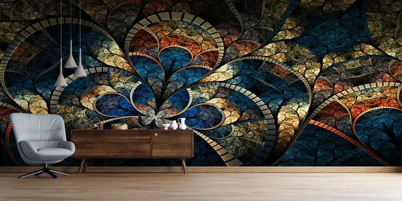 Fractal Pattern, Abstract Wall Paper, Fractal Pattern Wall Decor, Shimmery Wall Paper, Psychedelic Wall Mural, Fractal Wall Mural, - 9