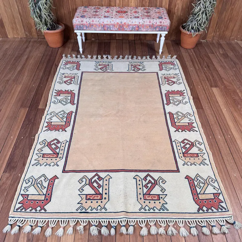 5.2x7 ft Turkish Oushak Rug, Vintage Rug, Brown Floral Wool Rug - 1