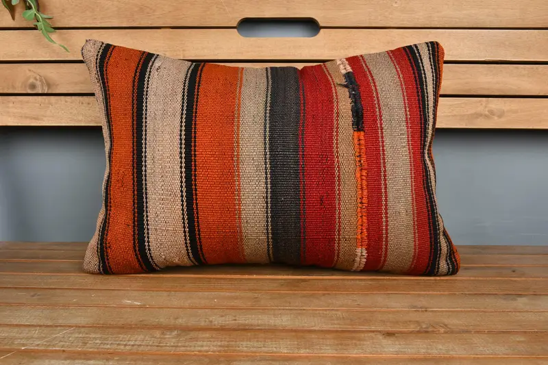 16x24 Orange Pillow Case, Vintage Pillow Sham, Cushion Cover, Handmade Kilim Cushion, Cozy Throw Pillow Sham, Pillow for Couch, Vintage Kilim Pillow - 6
