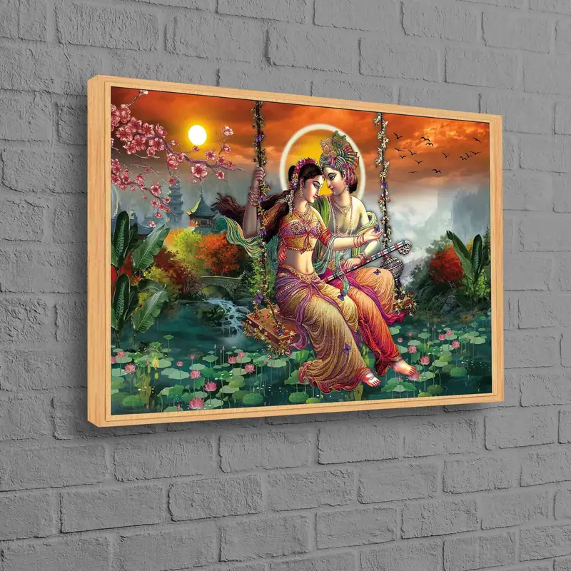神聖なラダ・クリシュナ キャンバス プリント: 家庭用神聖なヒンドゥー教アート