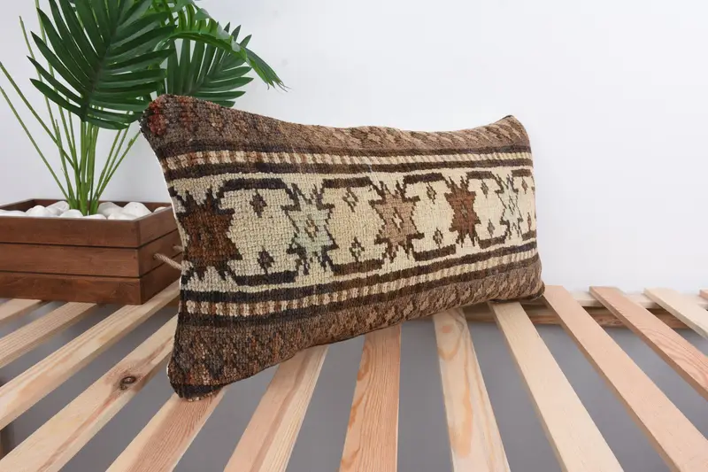Pillow for Couch, Vintage Kilim Throw Pillow, Cushion, Sustainable Cushion Case, 12x24 Beige Cushion Case, Vintage Pillow - 4