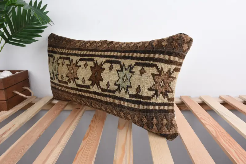 Pillow for Couch, Vintage Kilim Throw Pillow, Cushion, Sustainable Cushion Case, 12x24 Beige Cushion Case, Vintage Pillow - 5