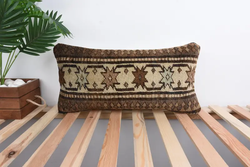 Pillow for Couch, Vintage Kilim Throw Pillow, Cushion, Sustainable Cushion Case, 12x24 Beige Cushion Case, Vintage Pillow - 1