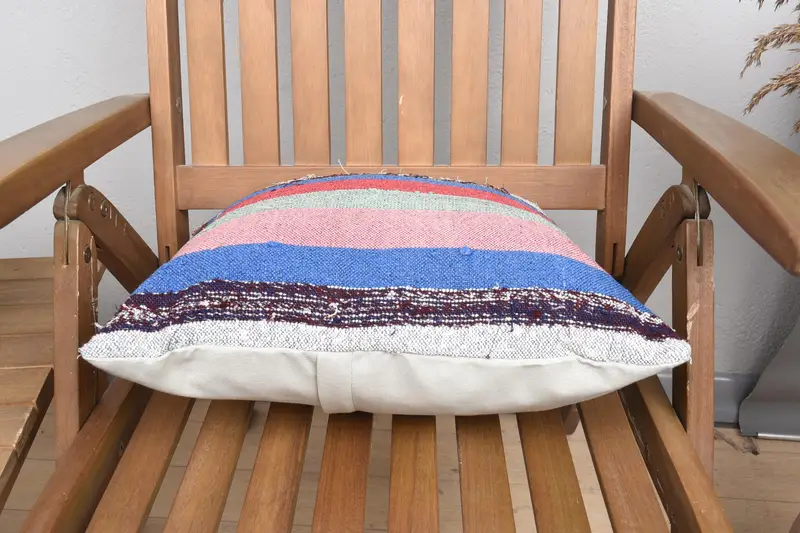 Colorful Pillow Sham, Vintage Kilim Pillow, Interior Designer Pillow, Knitted Pillow, Throw Kilim Pillow, 16x16 Blue Cushion Case, Cushion - 5