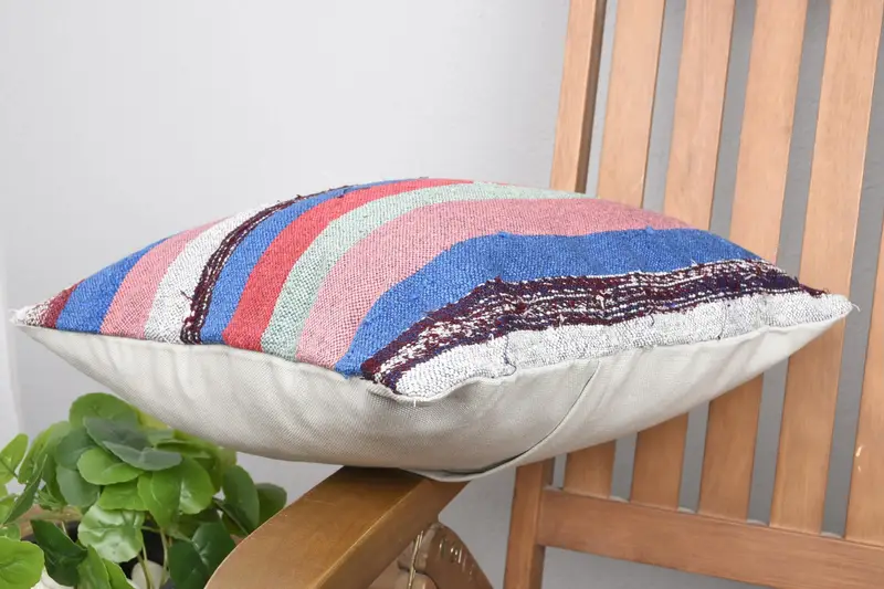 Colorful Pillow Sham, Vintage Kilim Pillow, Interior Designer Pillow, Knitted Pillow, Throw Kilim Pillow, 16x16 Blue Cushion Case, Cushion - 6