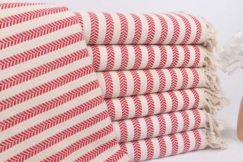 Personalized Beach Towel Red Cotton Chevron, 40x71 Inches