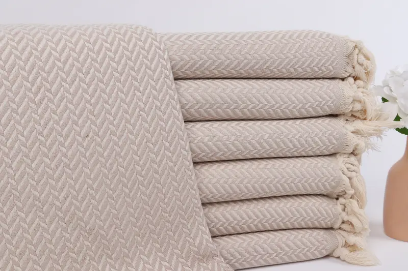 Türk Havlusu Plaj Açık Bej Pamuk Chevron, 40x71 İnç
