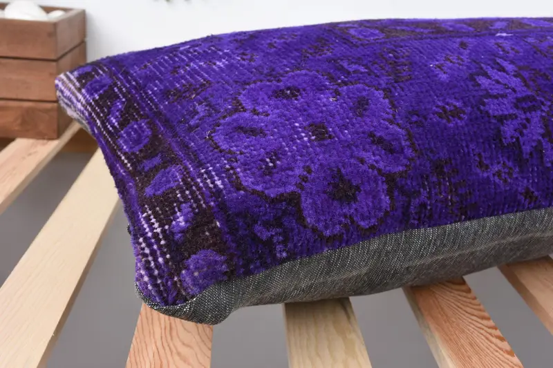 Vintage Kilim Throw Pillow, Turkish Kilim Pillow, Pillow Cover, One Of A Kind Pillow Sham, 12x36 Purple Pillow, Vintage Kilim Pillow - 6