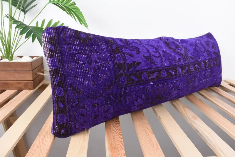 Vintage Kilim Throw Pillow, Turkish Kilim Pillow, Pillow Cover, One Of A Kind Pillow Sham, 12x36 Purple Pillow, Vintage Kilim Pillow - 5