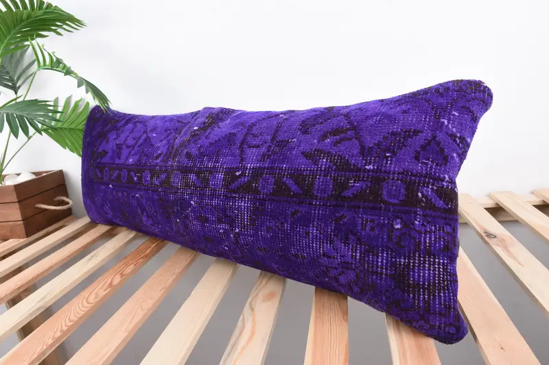 Vintage Kilim Throw Pillow, Turkish Kilim Pillow, Pillow Cover, One Of A Kind Pillow Sham, 12x36 Purple Pillow, Vintage Kilim Pillow - 4