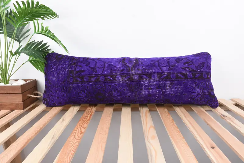 Vintage Kilim Throw Pillow, Turkish Kilim Pillow, Pillow Cover, One Of A Kind Pillow Sham, 12x36 Purple Pillow, Vintage Kilim Pillow - 1