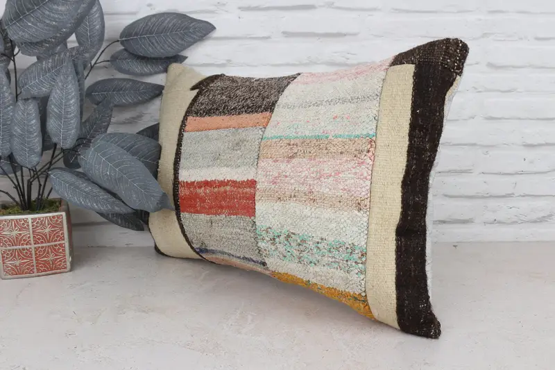 Handmade Kilim Cushion, Boho Pillow, Cushion, Turkish Pillow, Pattern Throw Pillow Case, 16x24 White Cushion Cover, Ottoman Pillow Cover - 4