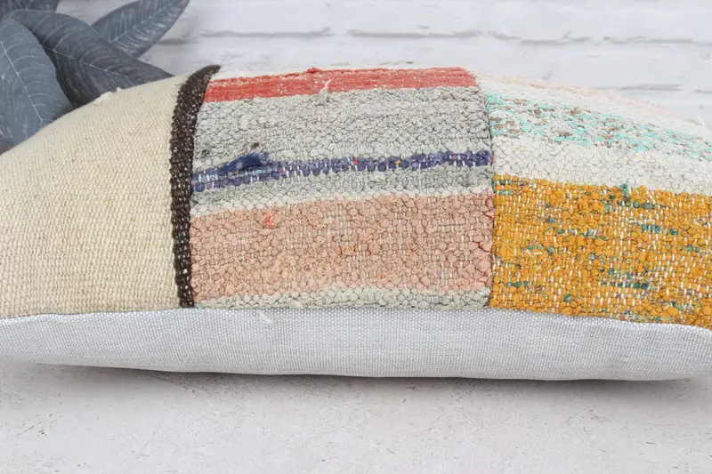 Handmade Kilim Cushion, Boho Pillow, Cushion, Turkish Pillow, Pattern Throw Pillow Case, 16x24 White Cushion Cover, Ottoman Pillow Cover - 5
