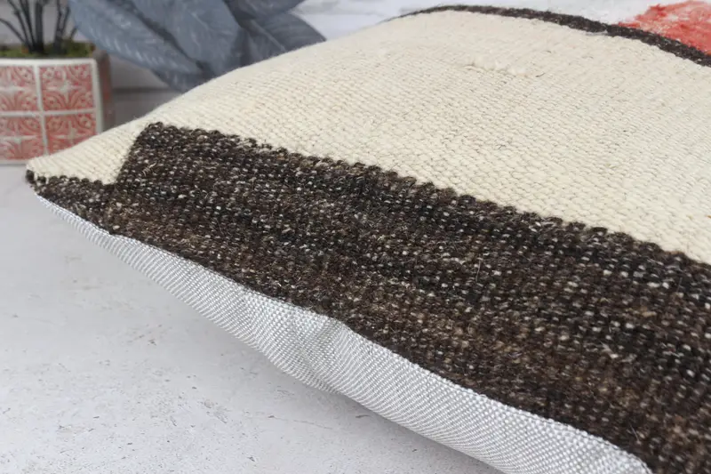 Handmade Kilim Cushion, Boho Pillow, Cushion, Turkish Pillow, Pattern Throw Pillow Case, 16x24 White Cushion Cover, Ottoman Pillow Cover - 6