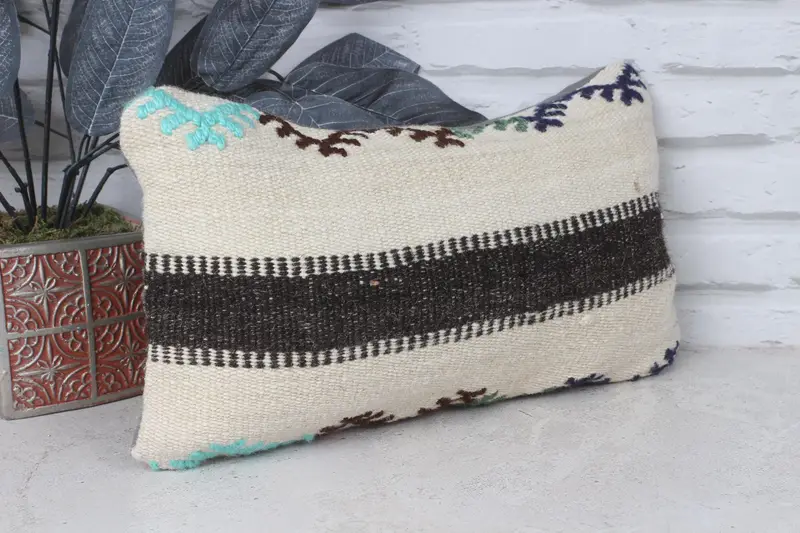 Cushion, Muted Pillow, 8x16 Beige Cushion Case, Boho Pillow Sham Cover, Home Decor Pillow, Neutral Pillow Case, Turkish Kilim Pillow - 4