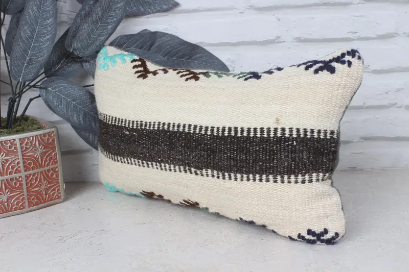 Cushion, Muted Pillow, 8x16 Beige Cushion Case, Boho Pillow Sham Cover, Home Decor Pillow, Neutral Pillow Case, Turkish Kilim Pillow - 3