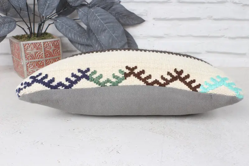 Cushion, Muted Pillow, 8x16 Beige Cushion Case, Boho Pillow Sham Cover, Home Decor Pillow, Neutral Pillow Case, Turkish Kilim Pillow - 5