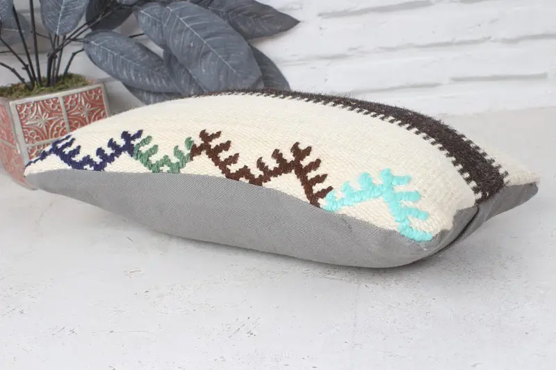 Cushion, Muted Pillow, 8x16 Beige Cushion Case, Boho Pillow Sham Cover, Home Decor Pillow, Neutral Pillow Case, Turkish Kilim Pillow - 6