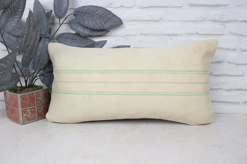 Kilim Cushion Sham, Pillow for Couch, Bright Pillow, 12x24 Beige Cushion Cover, Ethnic Pillow Cover Pillow Case, Pillow, Ethnical Kilim Rug Pillow - 1