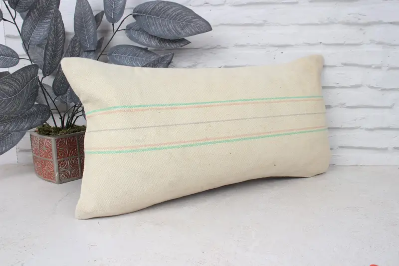Kilim Cushion Sham, Pillow for Couch, Bright Pillow, 12x24 Beige Cushion Cover, Ethnic Pillow Cover Pillow Case, Pillow, Ethnical Kilim Rug Pillow - 3