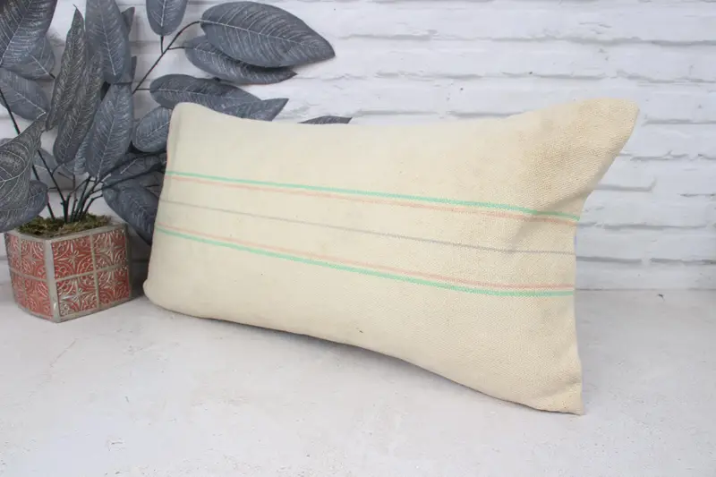 Kilim Cushion Sham, Pillow for Couch, Bright Pillow, 12x24 Beige Cushion Cover, Ethnic Pillow Cover Pillow Case, Pillow, Ethnical Kilim Rug Pillow - 4