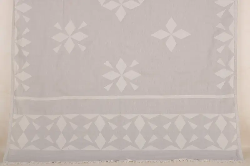 Compass Rose Design Organic Cotton Beach Towel, Light Gray, 36x67 Inches