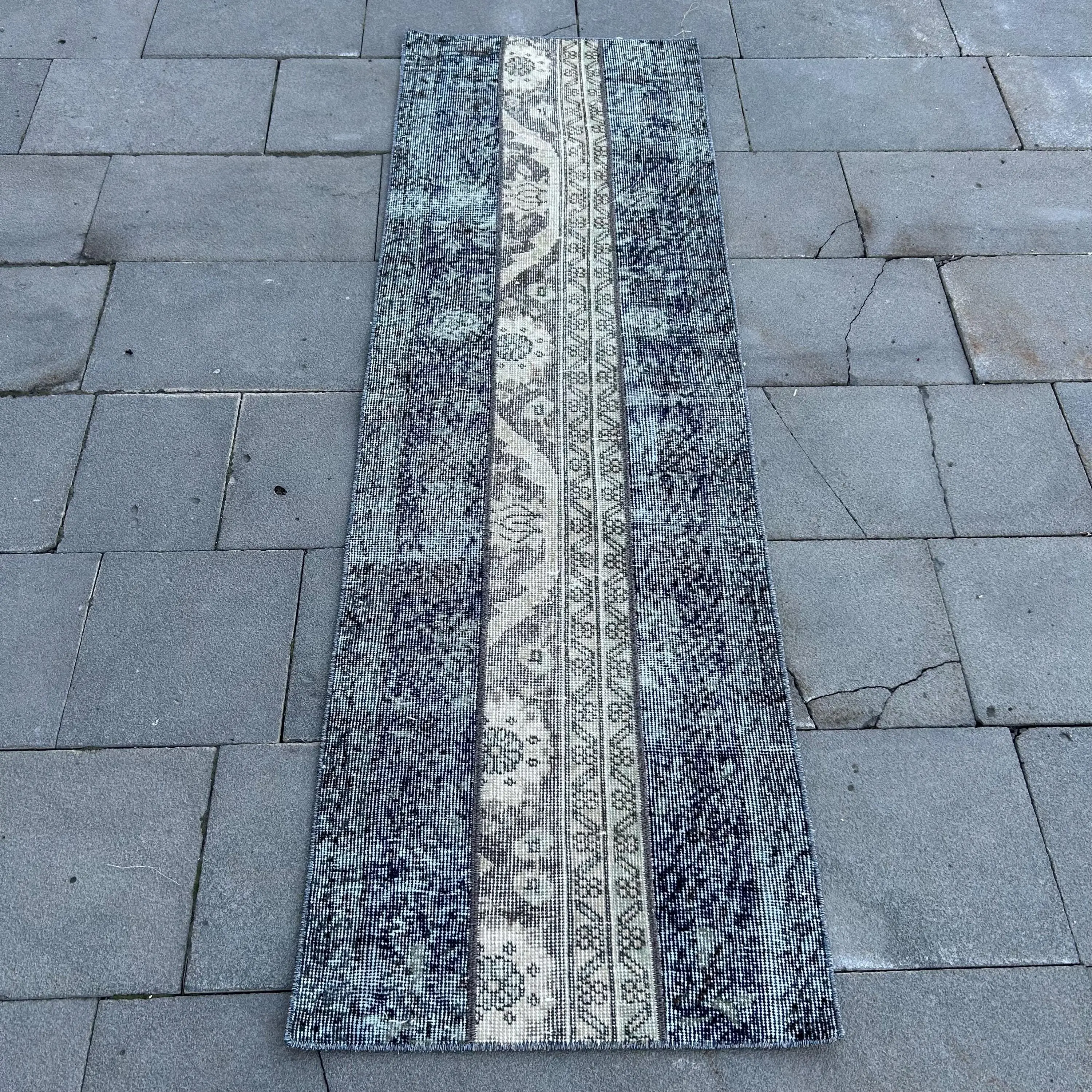 Türkischer Vintage Teppich, 2x6,4 ft Läuferteppich, blauer marokkanischer Teppich - 1