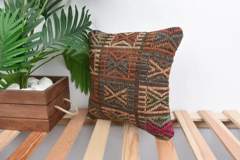 12x12 Brown Pillow Case, Seat Pillow Sham, Pillow Cover, Boho Pillow Sham Cover, Aztec Pillow Sham, Turkish Kilim Pillow, Pillow for Couch - 5