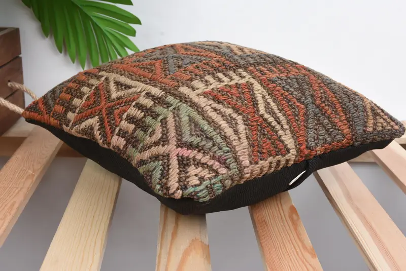 12x12 Brown Pillow Case, Seat Pillow Sham, Pillow Cover, Boho Pillow Sham Cover, Aztec Pillow Sham, Turkish Kilim Pillow, Pillow for Couch - 6