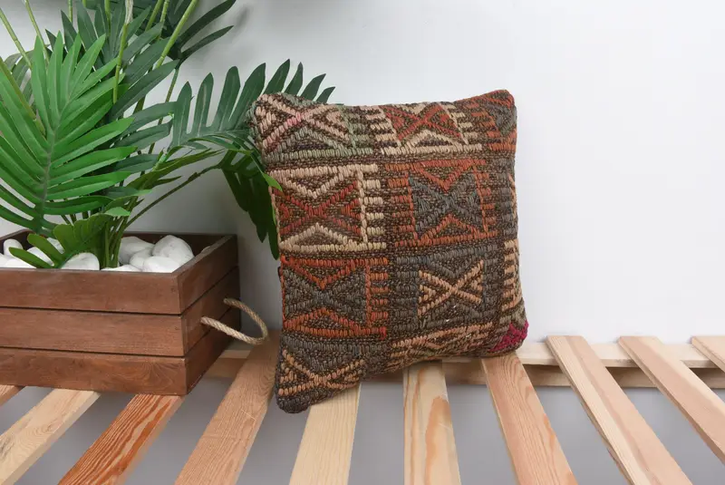12x12 Brown Pillow Case, Seat Pillow Sham, Pillow Cover, Boho Pillow Sham Cover, Aztec Pillow Sham, Turkish Kilim Pillow, Pillow for Couch - 4